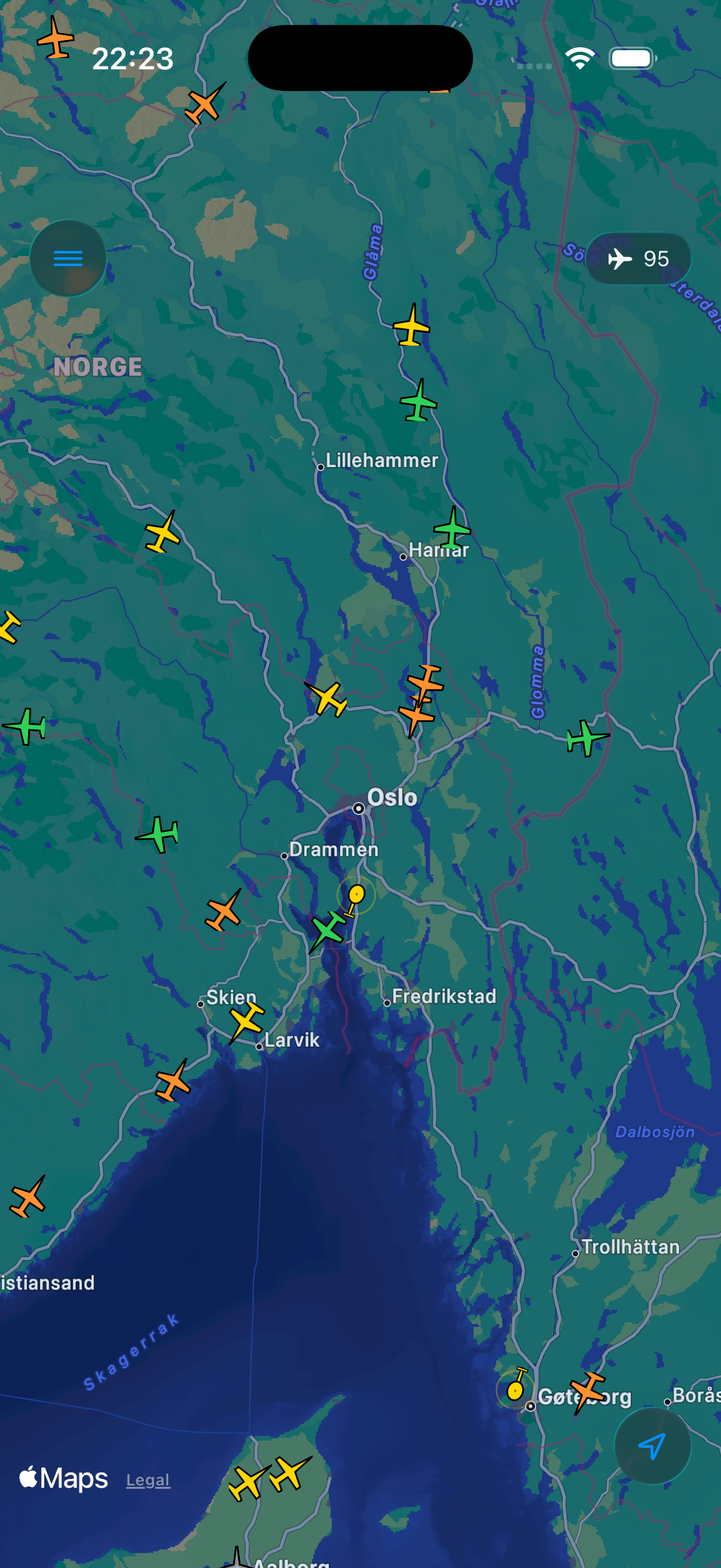 Contrail live map showing aircraft positions